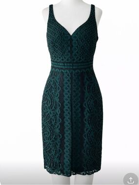 Bisou Bisou by Michele Bohbot Lace Sheath Dress Size 8 Green & Black Sleeveless